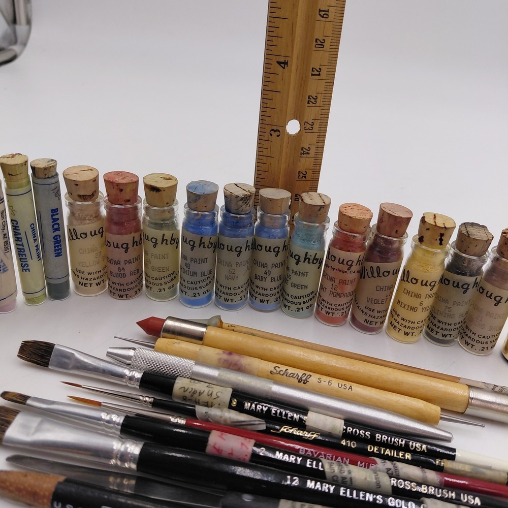 Vtg Lot 17 Willoughbys China Paints Powder Brushes Art Tools Crafts Paint NOS - Picture 7 of 7